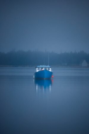 lobster boat in the fog