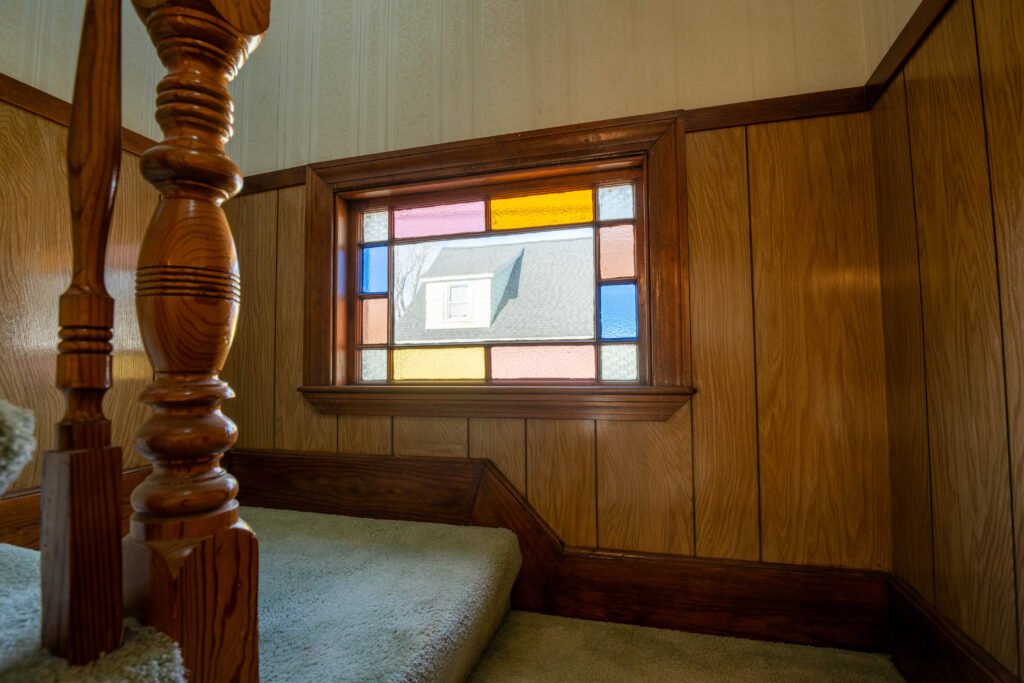 stained glass window stair landing