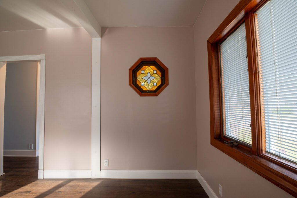 stained glass window in front living room